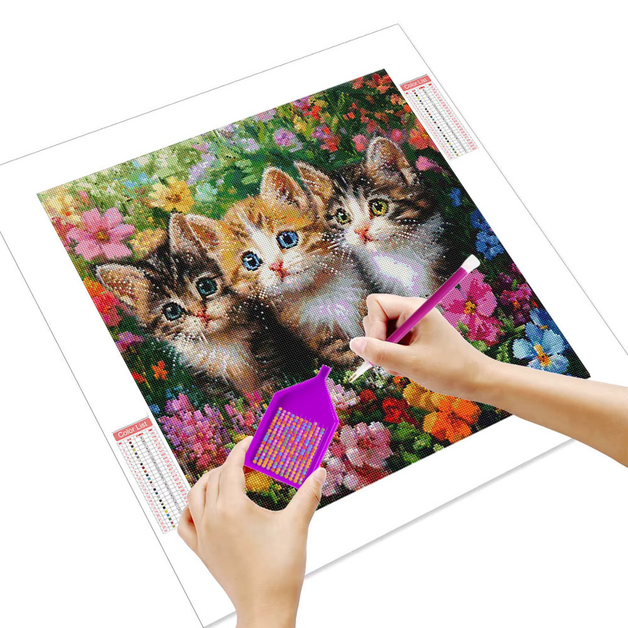 Huacan Diamant-Malerei Set mit Katze und Blumen in Mehrfarbig, B/H: 20 x 20 cm - Bild 2