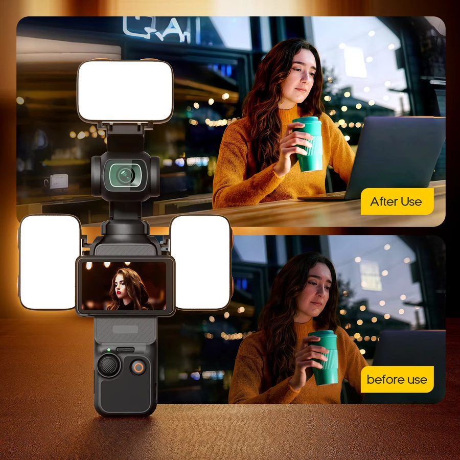 DJI OSMO Pocket 3 4 4 Pro Zubehör LED-Licht in Schwarz mit einstellbarer Helligkeit für Gimbal Selfie Vlog Video Zusatzbeleuchtung - Bild 3