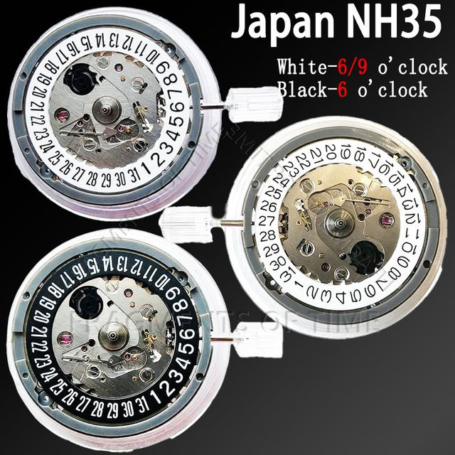 Automatisches mechanisches Uhrwerk NH35, 24 Juwelen, weiß/schwarzer Kalender, Unisex - Bild 1