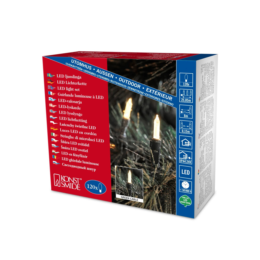 Konstsmide Mini LED Lichterkette für innen und außen, 120 LEDs, warmweiß, grün, Kabellänge: 8 m - Bild 3