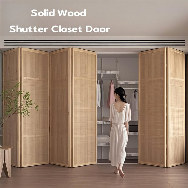 Sunroad Schiebetür aus Bambus und massivem Holz in Braun, geflochtene japanische Rollladen-Schranktür für deinen Kleiderschrank - Bild 1