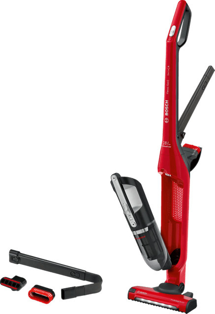 Bosch Flexxo Serie 4 28 V max BBH3ZOO28 Akku-Staubsauger in Rot mit LED-Scheinwerfer, Tierhaargereinigungsfunktion und Parkettbürste, beutellos - Bild 1