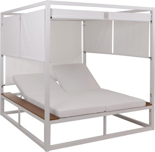 MCW Aluminium Lounge-Gartenliege M63b in Weiß mit Creme Polster, XL Sonnenliege Daybed mit 10cm Polster, Länge: 200 cm - Bild 1