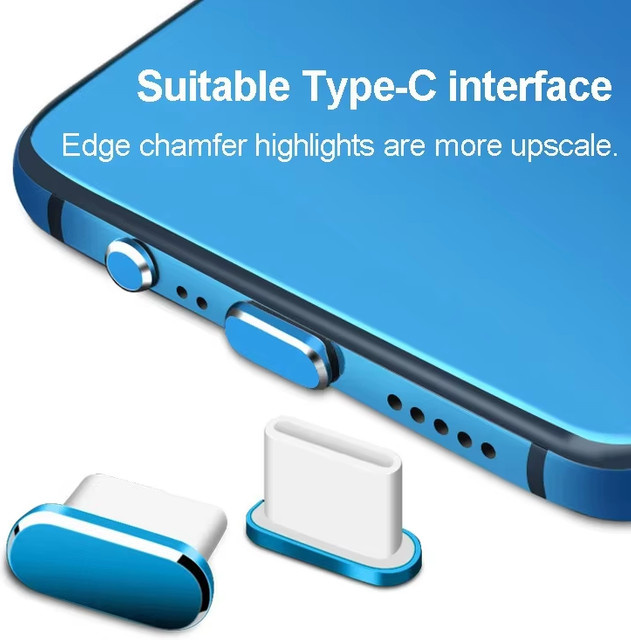 Metall USB-C Staubschutzstecker in Blau für Apple iPhone 15 Pro Max, 15 Plus, 15 Pro und Samsung Geräte - Bild 1