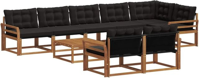 vidaXL Outdoor-Sofagarnitur aus massivem Akazienholz mit Textilene und Kissen, 9-teilig, Schwarz und Natur - Bild 1