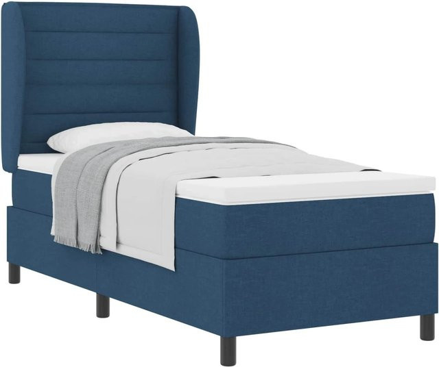 vidaXL Boxspringbett mit Matratze und Kopfteil in Blau, modern gepolstert, Breite: 90 cm, Tiefe: 200 cm - Bild 1