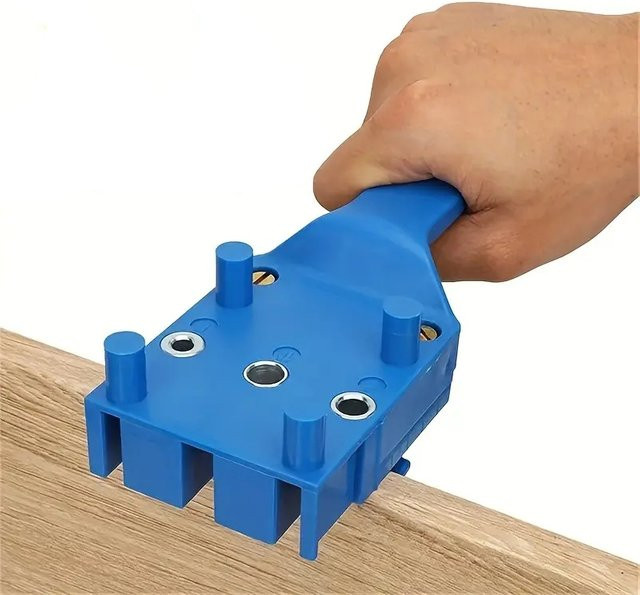 Handheld Dübelbohrer Guide und Lochlocator für die Holzbearbeitung in Blau mit 6mm, 8mm und 10mm Bohreroptionen - Bild 1