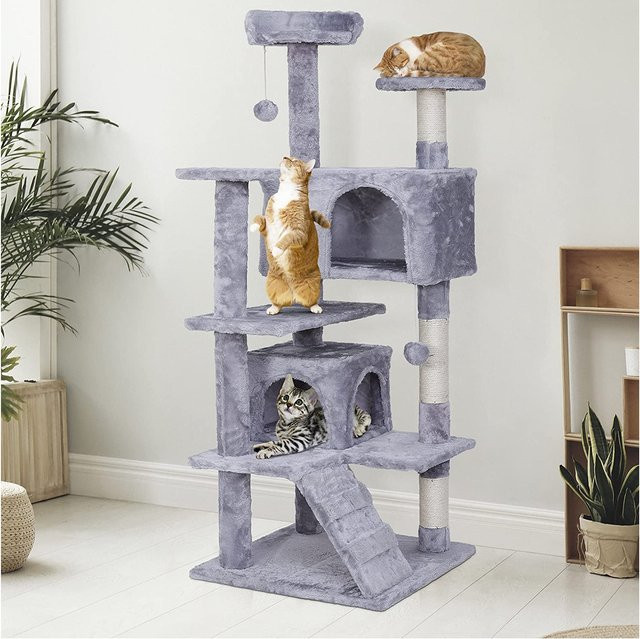 NYVI Katzen Kratzbaum Luzifer Grau, Deluxe Katzenbaum mit Katzenhöhlen, Plattformen, Spielzeug und Sisal Kratzsäule, Höhe: 134 cm - Bild 1