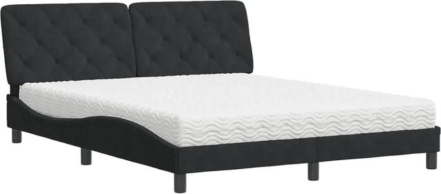 vidaXL Bett mit Matratze aus Samt und Schaumstoff in Schwarz, B/T/H: 160 x 200 cm - Bild 1