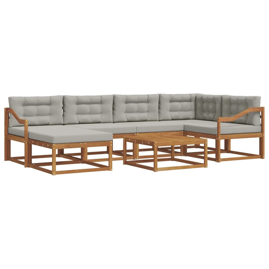 vidaXL Outdoor-Sofagarnitur aus Akazienholz in L-Form mit Kissen, 7-teilig, Natur und Hellgrau - Bild 2