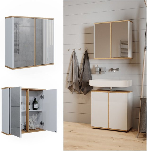 Vicco Badspiegelschrank Didi Weiß Eiche mit 2 Spiegeltüren B/H: 60 x 60 cm - Bild 1