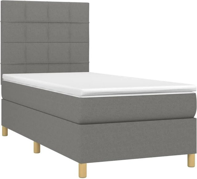 vidaXL Boxspringbett mit Matratze in Dunkelgrau, Hybridbett mit LED-Unterbettbeleuchtung und USB-Ladeport, B/T/H: 80 x 200 x 118 cm - Bild 1