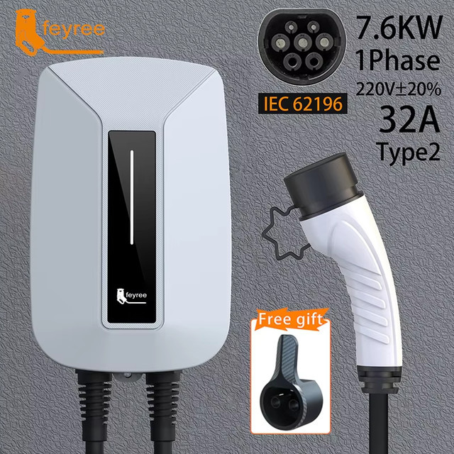 Feyree EV-Ladegerät Typ2 Wallbox 32A 7KW mit 5m Kabel, 1-phasige EVSE Ladestation für Elektroautos, Weiß - Bild 1