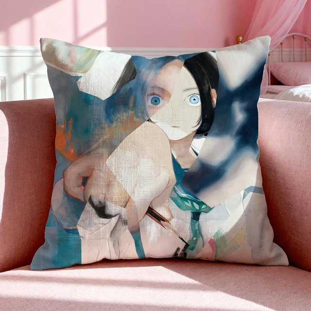 Anime Blue Period Kissenbezug aus atmungsaktivem Leinen in Blau, B/H: 18 x 18 cm - Bild 1