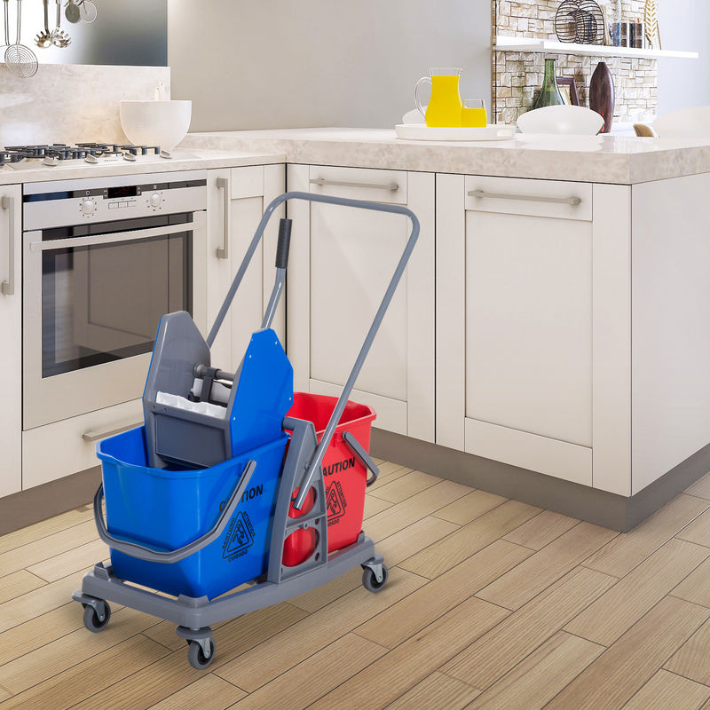 HOMCOM Reinigungswagen mit 2 Eimern und 4 Rollen, Blau/Rot, B/T/H: 73 x 45 x 92 cm - Bild 2