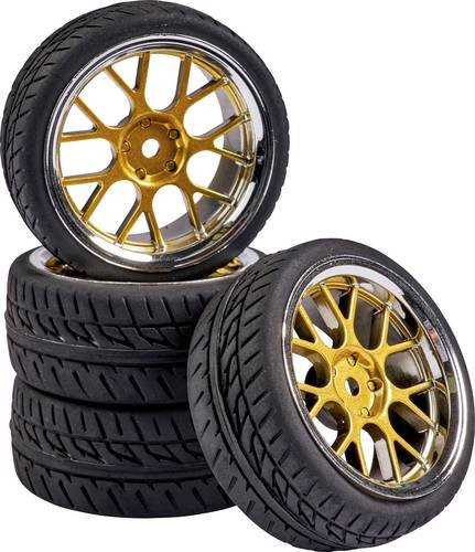 Carson Modellsport 1:10 Straßenmodell Kompletträder mit Straßenprofil und Y-Speichen in Gold und Chrom, 4 Stück - Bild 1