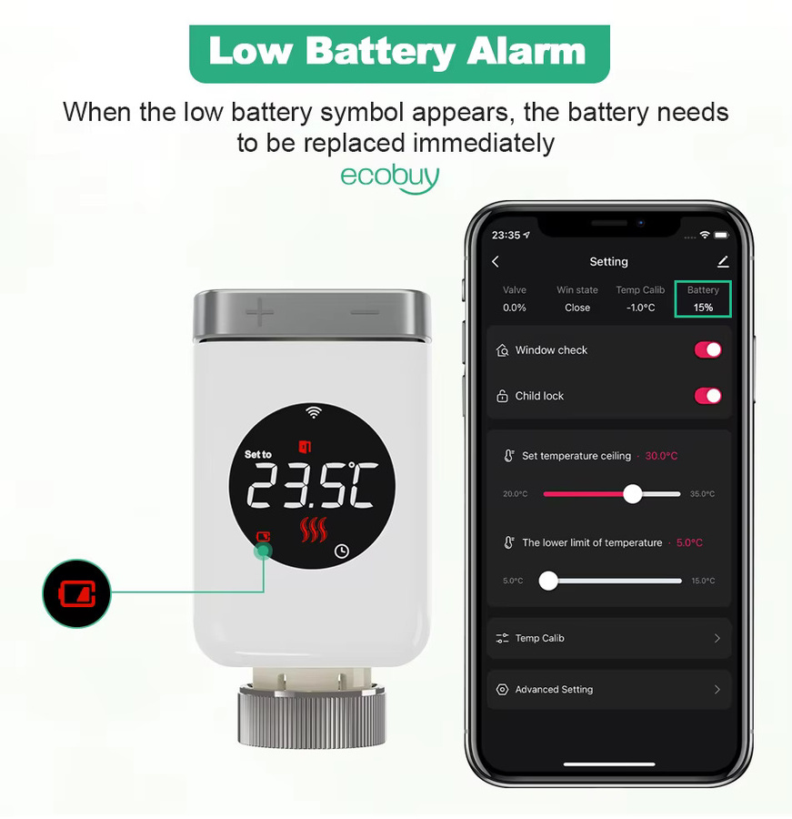 Tuya Smart Zigbee 3.0 Thermostatventil Temperaturregler in Weiß mit App- und Sprachsteuerung für Alexa und Google Home - Bild 2