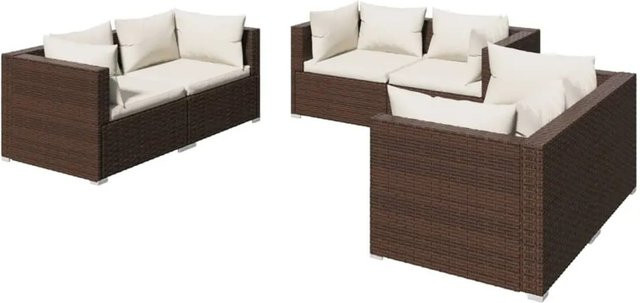 vidaXL 6-tlg Garten-Lounge-Set in L-Form aus Poly Rattan mit Kissen in Braun und Beige - Bild 1