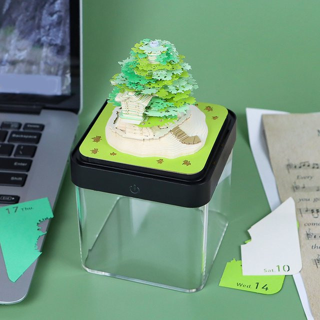 3D-Tischkalender 2026 Baumhaus Notizblock in Grün aus Papier - Bild 1