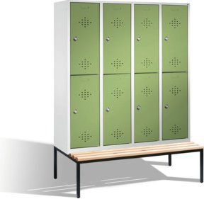 C+P Doppelstockspind Classic mit Sitzbank, 8 Fächer, Front Resedagrün, Korpus Lichtgrau, H: 209 cm, B: 159 cm, T: 50 cm/81,5 cm - Bild 1