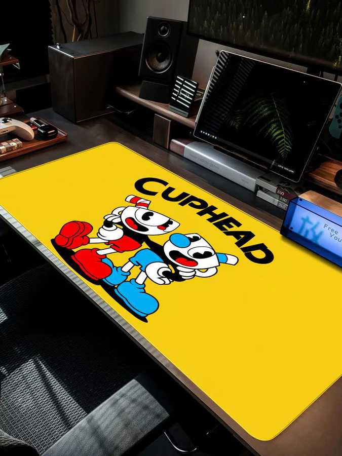 C-Cuphead Mauspad XXL Rutschfeste Gamer Schreibtischunterlage mit HD Art Design in Schwarz und Gelb, B/T: 90 x 40 cm - Bild 4