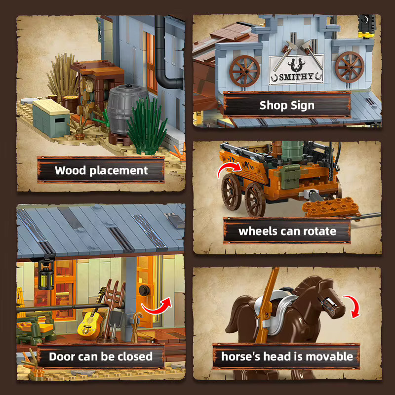 SixBricks MOC Retro Western Desert Wild Tavern Hotel Dorf Stadt, Bausteine Set - Bild 1
