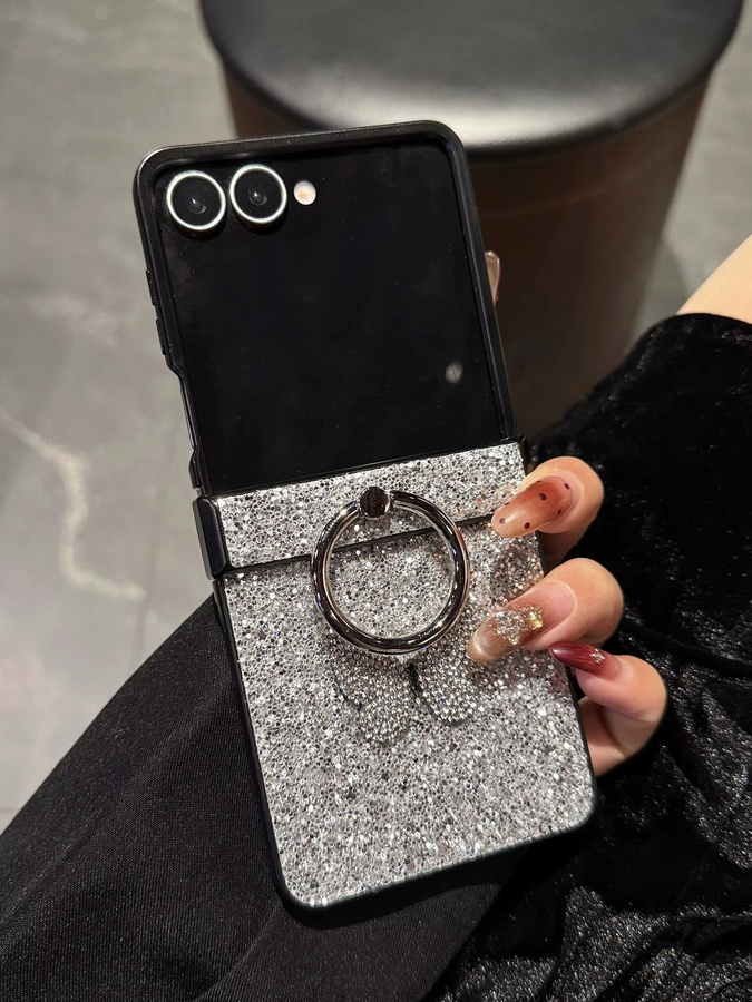 Glitzer-Diamant-Schmetterling Handyhülle mit Ringständer für Samsung Z Flip7 FE, Z Flip7, Z Flip6 und Z Flip5 in Schwarz - Bild 4