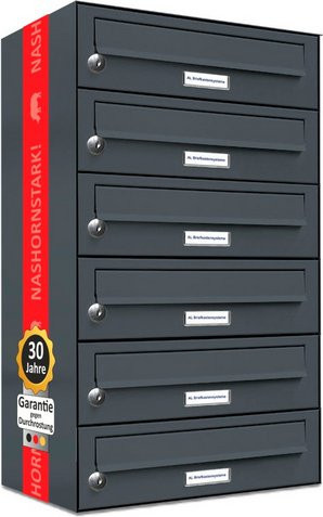 AL Briefkasten-System für 6 Parteien, Aufputzmontage, grau, B/H/T: 153,593 x 69,0 x 27,5 cm - Bild 1