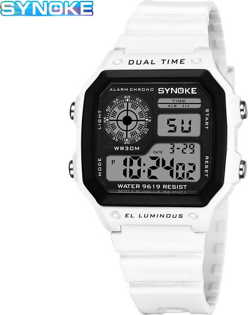 SYNOKE Digitaluhr, Chronograph, Weiß, Kunststoff, Silikon, Unisex - Bild 1