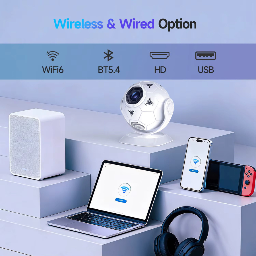 Magcubic HY300F Mini LED Projektor mit Android 14, 8K Unterstützung, WiFi 6 und Bluetooth 5.4, Weiß - Bild 3