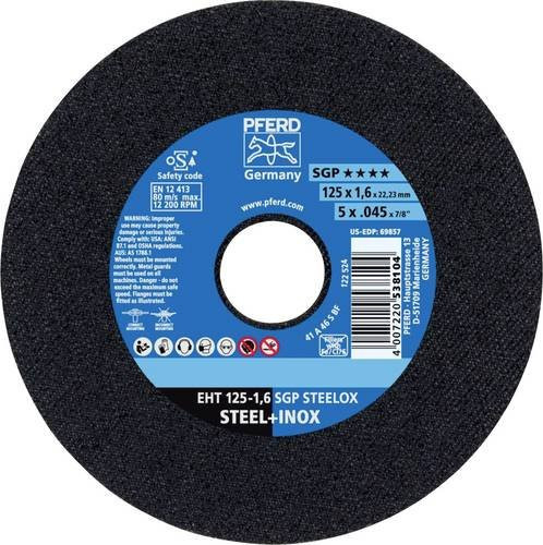 PFERD Trennscheibe EHT 125-1,6 SGP STEELOX gerade für Stahl und Edelstahl, 25 Stück, Durchmesser: 125 mm, Dicke: 1,6 mm, Bohrung: 22,23 mm - Bild 1
