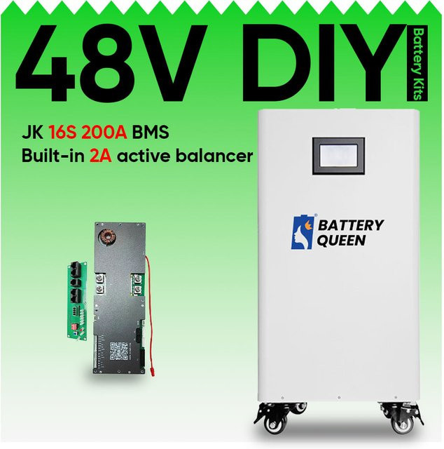 BATTERY QUEEN DIY 48V LiFePO4 Batteriegehäuse Kit mit JK 16S 200A Smart BMS Bluetooth, 51,2V 280Ah BT LCD 2A Active Balancer, Farbe: Weiß - Bild 1