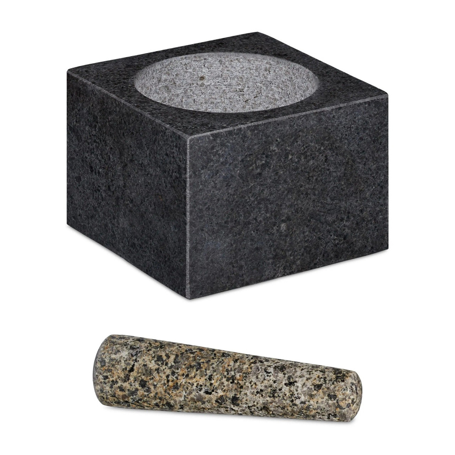 Relaxdays Mörser mit Stößel aus Granit in Dunkelgrau, B/T/H: 14,5 x 14,5 x 10,5 cm - Bild 2