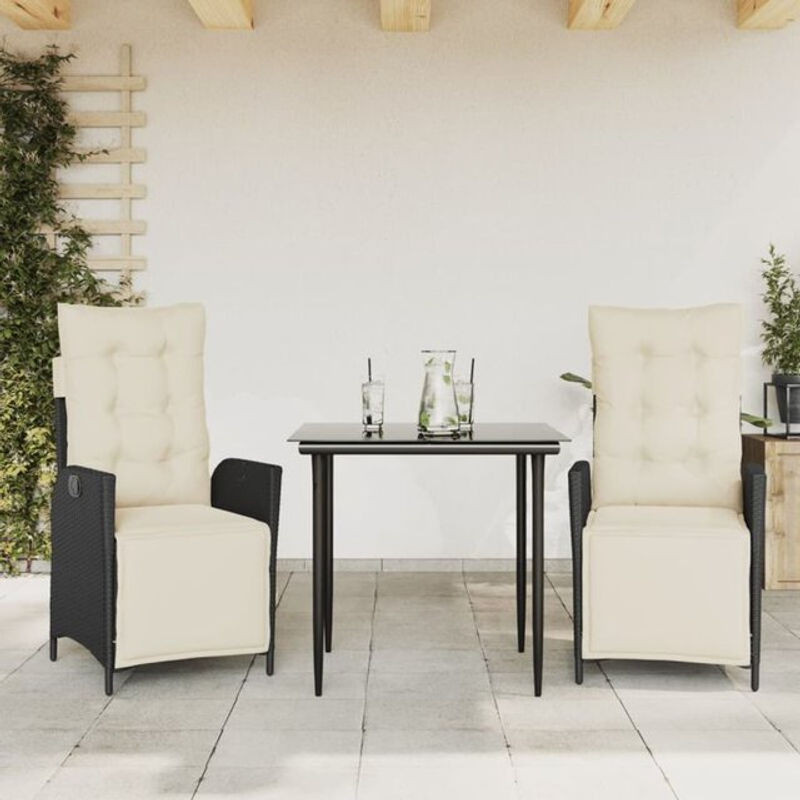 Vidaxl 3-teiliges Gartenmöbel-Set aus Polyrattan mit Kissen und Glas in Schwarz - Bild 1