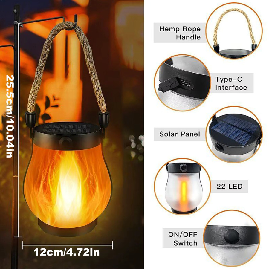 Solarbetriebene Laterne für den Außenbereich in Gelb und Schwarz, wetterfeste flammenlose Dekolichter mit Haken für Garten und Hof, B/T/H: 12,0 x 22,0 x 25,5 cm - Bild 4