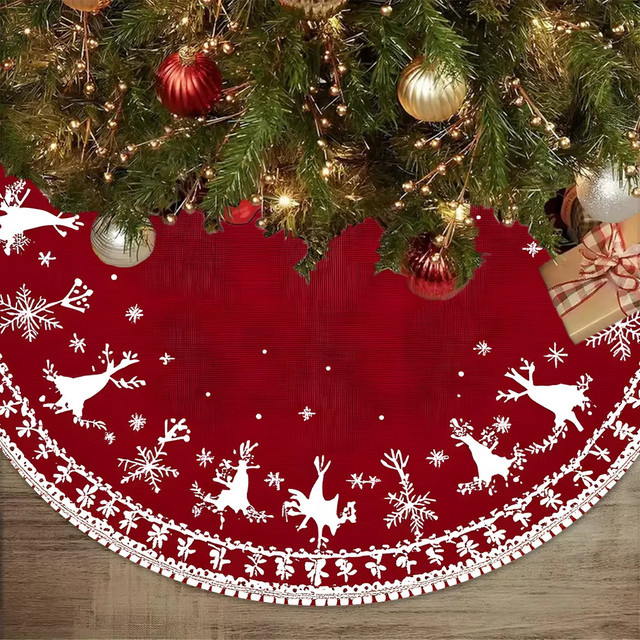 VIKAMA Weihnachtsbaum Rock Pad mit Schneeflocken-Design in Rot für Wohnzimmer und Garten - Bild 1