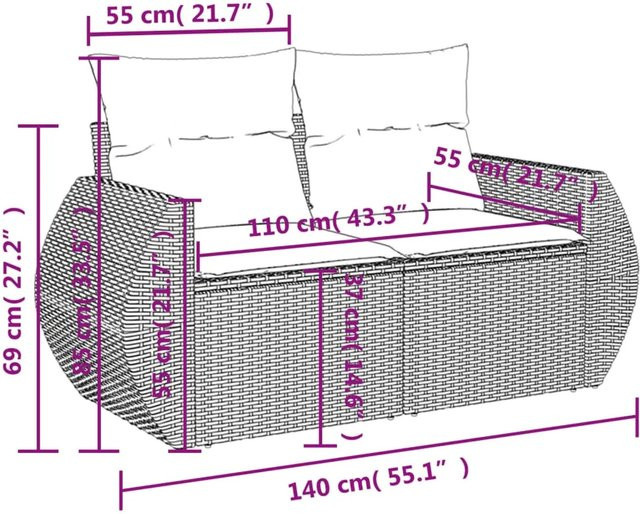 vidaXL 7-tlg Garten-Sofagarnitur aus Poly Rattan in Grau mit Kissen - Bild 1