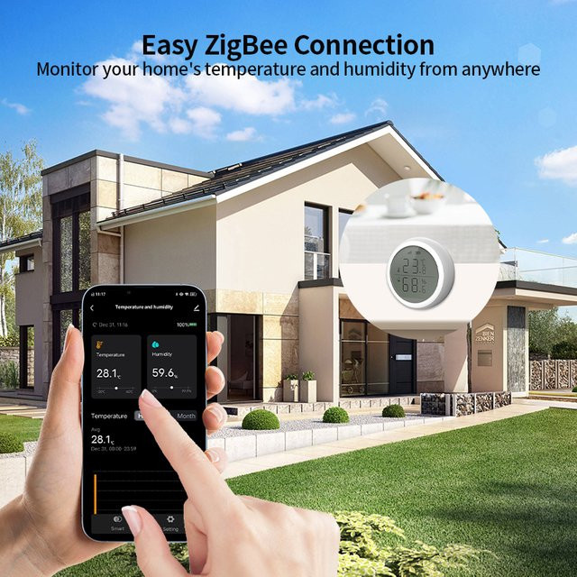 Tuya Smart ZigBee Thermometer in Weiß mit LCD-Display zur Messung von Innentemperatur und Luftfeuchtigkeit inklusive App-Steuerung und Sprachsteuerung für Alexa und Google Home Assistant - Bild 1