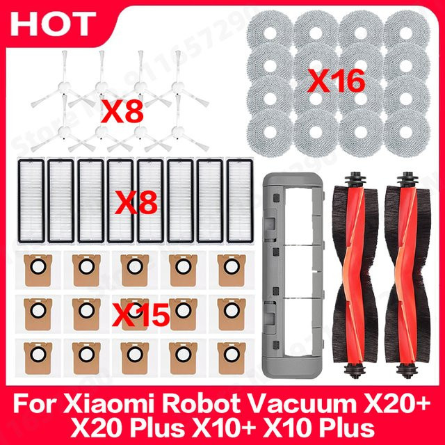 QIXIAO Ersatzteil-Set für Xiaomi Roboter-Staubsauger X20 Plus, X20+, X10+ und X10 Plus mit Hauptbürste, Seitenbürste, Wischtuch, Staubbeutel und Filter - Bild 1