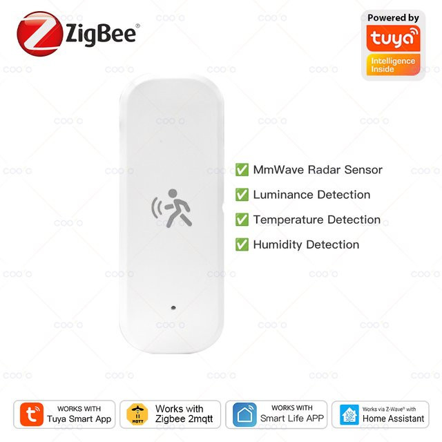 Coolo Zigbee 10G mmWave Radar Bewegungsmelder mit Temperatur- und Feuchtigkeitssensor sowie Beleuchtungsstärke in Weiß, kompatibel mit Tuya und Zigbee2MQTT - Bild 1