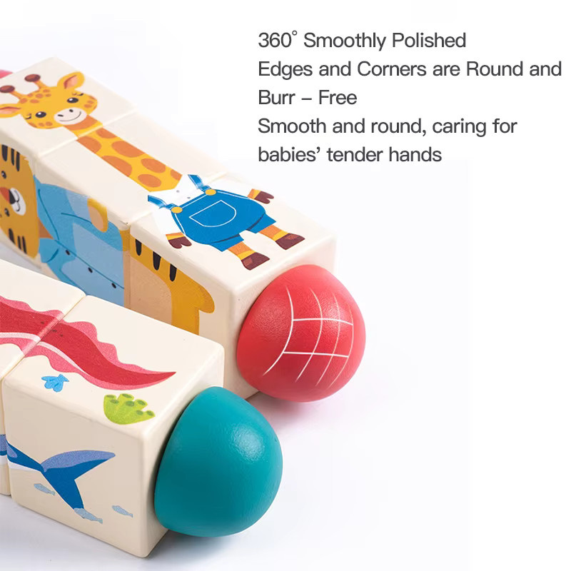 Tlewj Kinder Holz Tier Spin Puzzle Spielzeug mit Rasselfunktion in Mehrfarbig - Bild 2