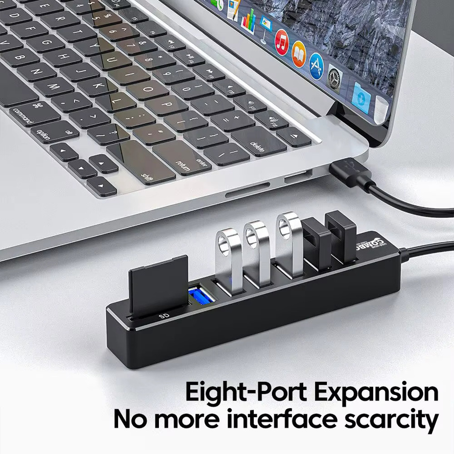 USB 2.0 Multi Port Hub mit 6 Anschlüssen und TF SD Kartenleser Adapter in Schwarz für Laptop und PC - Bild 2