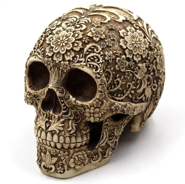 MINIDEAL Schädel-Skulptur mit Pflaumenblüten aus Kunstharz als dekorative Gartenstatue und Kunsthandwerk - Bild 1