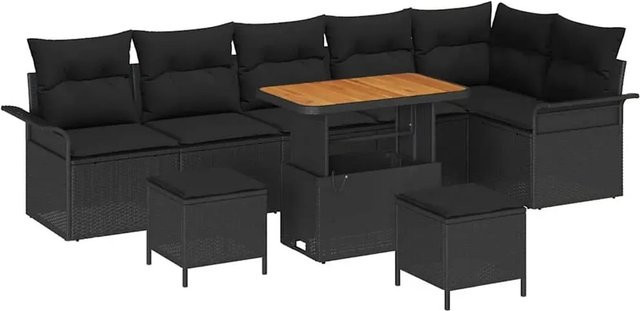 vidaXL Garten-Sofa-Set 9-teilig aus Poly-Rattan in Schwarz - Bild 1