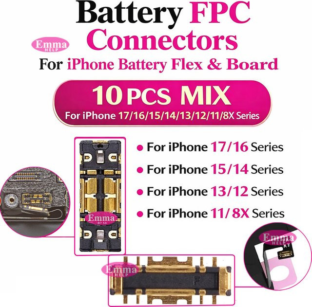 10er-Pack Apple Batterie-FPC-Anschlüsse für iPhone 17 16 15 14 13 12 11 Pro Max X 8 Plus in Gold für Motherboard und Logic Board Flex-Kabel - Bild 1