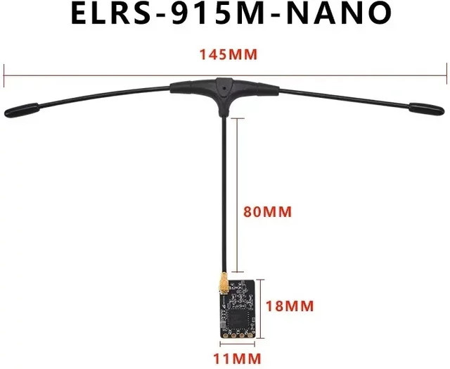 ExpressLRS NANO Empfänger 915 MHz / 2,4 GHz mit T-Typ-Antenne und WLAN-Upgrade für RC FPV Drohnen in Schwarz - Bild 1