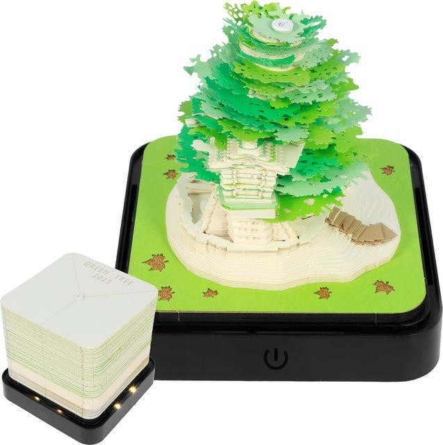 Kreativer 3D Desktop Kalender mit Haftnotizen als Kunsthandwerk-Souvenir in Grün - Bild 1