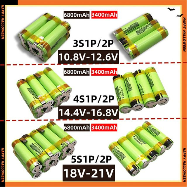 NCR18650B Akku Set für Schraubendreher mit 3400 mAh oder 6800 mAh, verschiedene Spannungen von 7,2 V bis 21 V, Konfigurationen 2S1P bis 5S1P - Bild 1