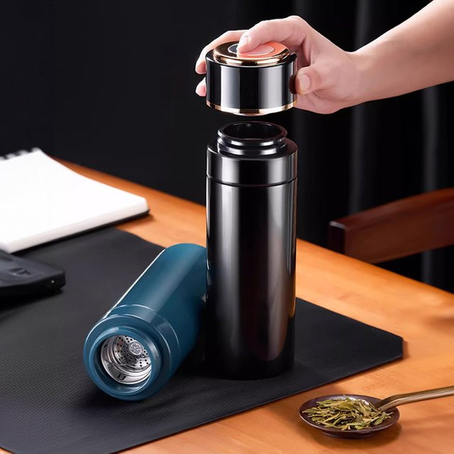 Gianxi Thermosflasche aus 304 Edelstahl für Outdoor und Camping, vakuumisoliert, mit Ein-Knopf-Öffnung, Farben: Weiß oder Schwarz - Bild 1