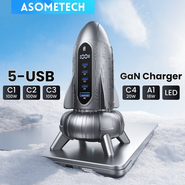 ASOMETECH 120 W USB-Ladestation mit GaN-Technologie und USB-C-Schnellladegerät für Laptop, iPhone und Samsung - Bild 1